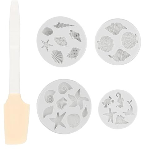 Luxvara Set di 4 Stampi in Silicone a Tema Marino, Stampi Silicone Alimentare Marino Riutilizzabili, Conchiglie Stelle Marine Coralli Animale Oceano Stampo per Cioccolato Torte