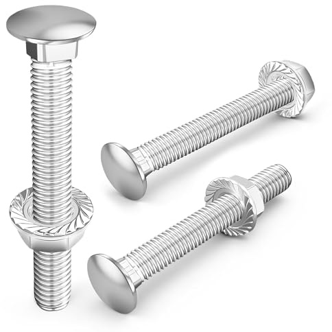 Jyvex 30 tornillos de cerradura, M5 x 50 mm, M5, galvanizados, DIN 603, tuerca de brida, tornillos de cerradura m5 de acero inoxidable, tornillos de cabeza redonda plana para muebles, decoración
