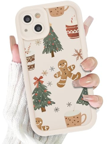 Coiwxmoi Weihnachten Handyhülle für iPhone 15 Hülle, Süß Weihnachts Lebkuchenmann Muster Aesthetic Winter Christmas Case, Dünn Silikon TPU Stoßfest Xmas Schutzhülle Cover für iPhone 15 6,1,Beige