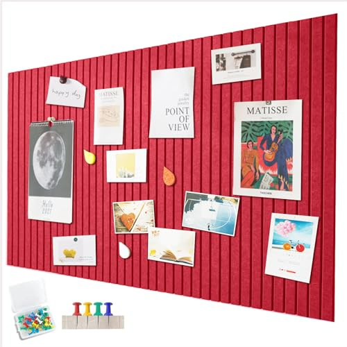 Penbinmall 60 x 40cm große Pinnwand große korkplatte,dekorative korkwand aus Filz,0,9cm dick, faltbare Fototafel mit selbstklebendem Klebeband,filz selbstklebend visionboard,Rot