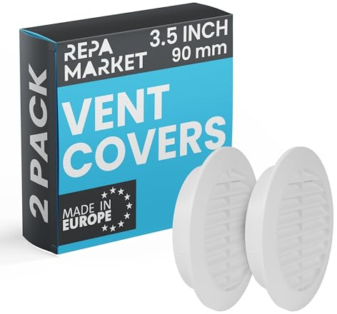 Repa Market Griglia di ventilazione rotonda bianca in 2-pezzi da 90 mm con rete - Copertura in plastica per tubo di ventilazione per riscaldamento, raffreddamento e condizionamento dell'aria