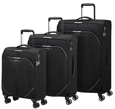 American Tourister Poproll - 3-teiliges Weichgepäck-Kofferset (Handgepäck, Mittel, Groß), Leicht - Schwarz (Black)