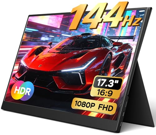 Yxk Schermo portatile da 17,3 1080p 144 Hz IPS HDR | Display da viaggio per PC/Mac/telefono/console/computer portatile | Custodia intelligente e altoparlanti