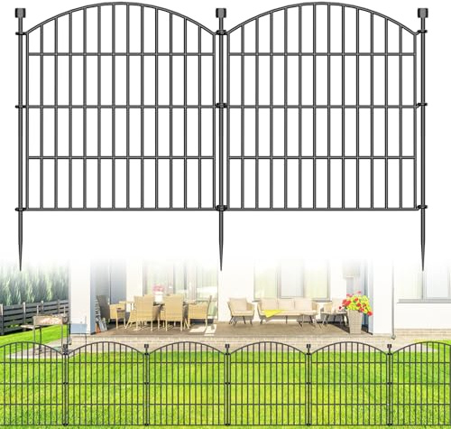 No Dig Decorative Garden Fence 61cm (H) x 6.1m (L) Outdoor Dog Barrier | 10 Panel Rustproof welded metal with deep ground stakes for yards, patios. Modular design contains rabbits, small animals.