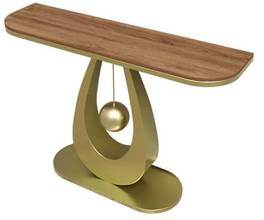 BAYTEWJX Moderner Marmor Flurtisch Konsolentisch,Rechteckig Schmal Eingangstisch,mit Metallbeinen,für Flur Vorzimmer Wohnzimmer.(Gold Walnut,80x30x80cm)