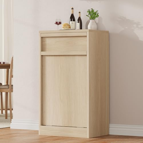 TUFSPRAX Meuble Cache-Poubelle basculant en Bois – Table de Salle à Manger avec tiroir intégré – Résistante aux Animaux – Rangement Discret pour Cuisine, Salon ou Salle à Manger – Couleur Bois