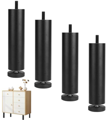 RANJIMA Lot de 4 pieds de meubles réglables - En aluminium - Noir - 20 cm - Hauteur réglable de 0 à 8 mm - Avec filetage M8 - Pieds de support réglables pour canapé, bureau, armoire, armoire