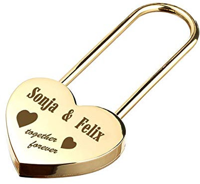Herz Liebesschloss GOLD mit 2 Seitige Gravur - Personalisiertes Schloss - Geschenk für Paare & Verliebte - Motiv together forever