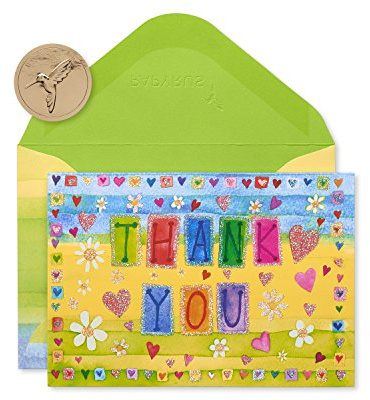 Papyrus Thank You Cards with Envelopes, Glitter Hearts (14-Count)