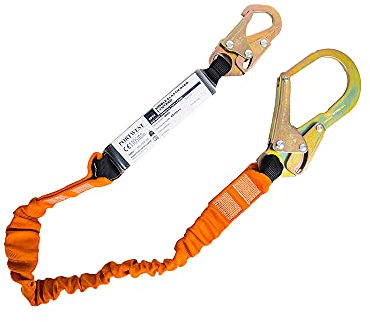 Portwest Single 140kg Lanyard with Shock Absorber, Size: One Size, Colour: Black/Orange, FP74K1R