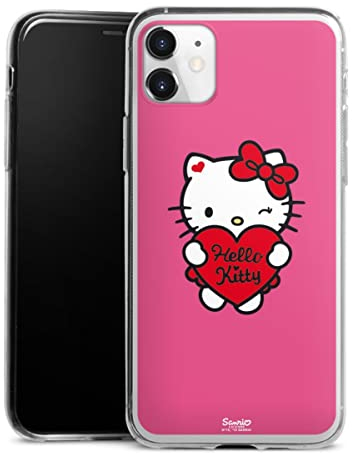 Slim Case extra dünn kompatibel mit Apple iPhone 11 Silikon Handyhülle transparent Hülle Hello Kitty Fanartikel Herz