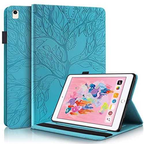 Aswant Coque iPad 6e Génération 2018 Etui iPad 5e Génération 2017 Housse en Cuir PU Portefeuille Fonction Veille/Réveil Auto Coque Etui pour Apple iPad Air/iPad Air 2,iPad 9.7 2017/2018 Bleu