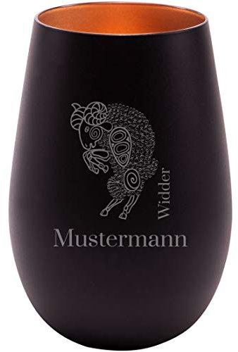 Manutextur Glas - mit Spruch oder Name - viele Motive - mit individueller Gravur - Trinkglas - graviert - personalisiert - persönliches Geschenk - schwarz - Bronze