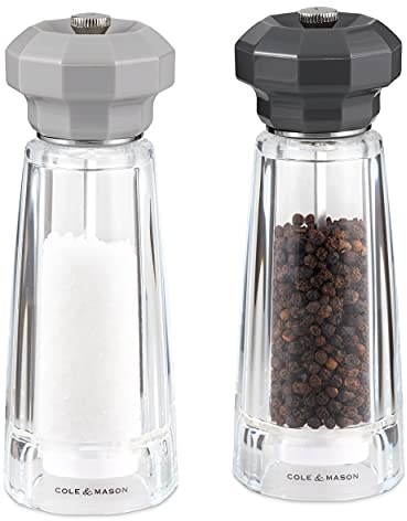 Cole & Mason H312009 Lowestoft Grey/Clear Salt and Pepper Mill Set, Adjustable Grind, Acrylic, 175mm, Gift Set, Includes 2 x Salt and Pepper Grinders