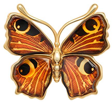 ANDANTE Premium Collection - Echter OSTSEE Bernstein Kettenanhänger Anhänger in 925 Sterling Silber 14K Gold ** Schmetterling ** Zwei Trageweisen - Zertifiziert - Gold des Meeres - Farbe COGNAC