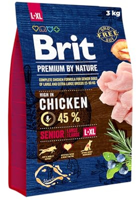 Brit Premium Senior L/XL Trockenfutter ältere Hunde großer Rassen, 3 kg | Alleinfutter mit Huhn, für große & extra große Senior-Hunde, schonend, optimal für den Alltag, unterstützt Gelenke
