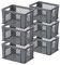 BRB 6x Stapelkorb / Eurobehälter, LxBxH 400 x 300 x 225 mm, 21 Liter, Farbe grau