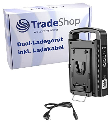 Trade-Shop V-Mount Li-Ion Akku 2-Kanal-Ladegerät inkl. Ladekabel für JVC GY-HM850E GY-HM890E Aputure LS 300x LS C300D Mark II SWIT BL-200