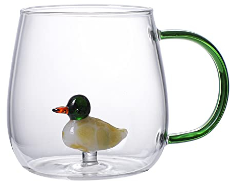 Taza de café 3D Vidrio de borosilicato Animal lindo dentro de la taza Figura de dibujos animados Taza de té Regalo de cumpleaños de Navidad para niños, niñas, niños, mujeres, hombres, 13.5 oz