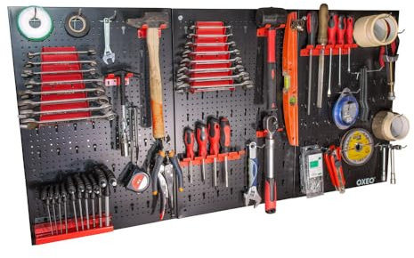 Lot de 3 panneaux acier pour rangement d'outil - Mur à 74 outils - porte outil mural - 120 cm x 59 cm