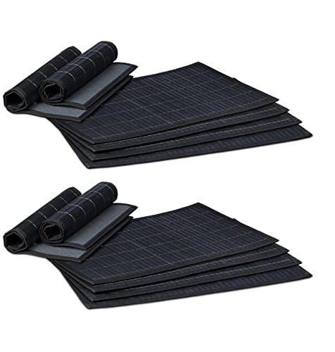 Relaxdays 12 teiliges Tischset, Platzdeckchen aus Bambus, Rutschhemmende Unterseite, Platzset abwischbar, 30 x 45 cm, schwarz