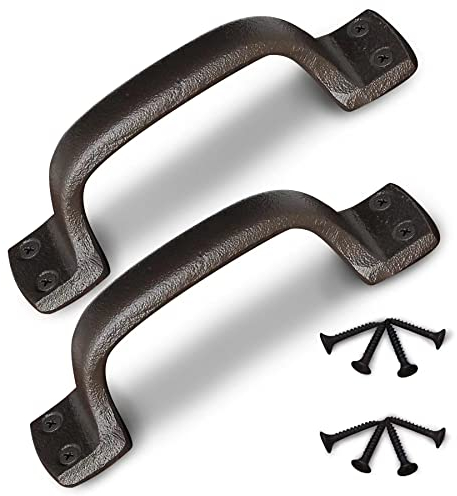 Keponbee Cast Iron Door Pull Handle Barn Door Handles Traditional Dark Brown Heavy Duty Door Handles for Garden Shed Wooden Gates Kitchen Cupboard Wardrobe