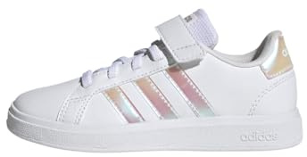 Adidas Unisex Kinder Grand Court Lifestyle Court Elastic Lace and Top Strap Shoes, Cloud White/Iridescent/Cloud White, 40 EU