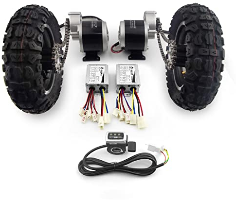 L-faster 25,4 cm (10 Zoll) Offroad-Rad Dual Drive 350 W Getriebemotor Kettensatz Rückwärtsschalter für Elektrokarren Trolley Wagon Bike (36V350W Max 4kph)