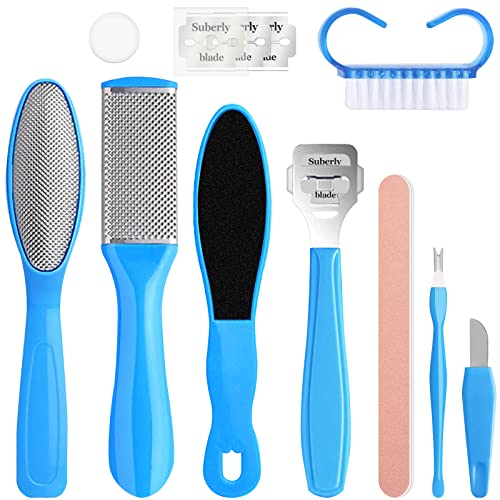 Sularpek Lima Raspa Piedi a Doppia Superficie Abrasiva Kit, Mini Kit Pedicure 10 in 1 Raspa Piedi Professionale, La Pelle Morta Kit per La Cura dei Piedi per Donne Uomini Salone o Casa