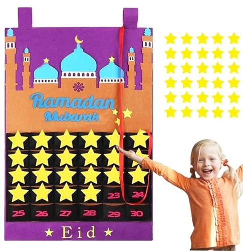 Ramadan Countdown Kalender, Eid Mubarak Filz Hängen, 30 Tage Kalender Ramadan Dekorationen, Adventskalender Ramadan-Dekorationen für Jerusalem Muslimische Eid Mubarak Al-Fitr Party, Eid Geschenke