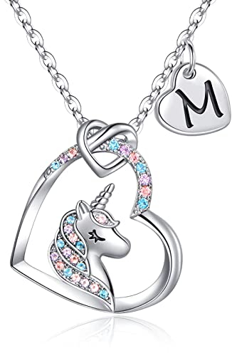 TINGN Einhorn Geschenke für Mädchen, 14K Weißgold Vergoldet Einhorn Halskette Mädchen Einhörner Herz Anhänger Kette Kinder Kinderschmuck Geburtstagsgeschenk Frauen Geschenke Kleinigkeiten für Kinder