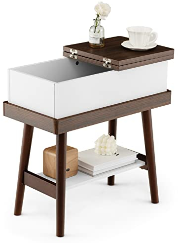 COSTWAY Beistelltisch mit klappbarer Tischplatte, schmaler Sofatisch aus Gummiholz, Nachttisch Klapptisch für Wohnzimmer, Schlafzimmer, 60 x 30 x 60 cm, Dunkelbraun