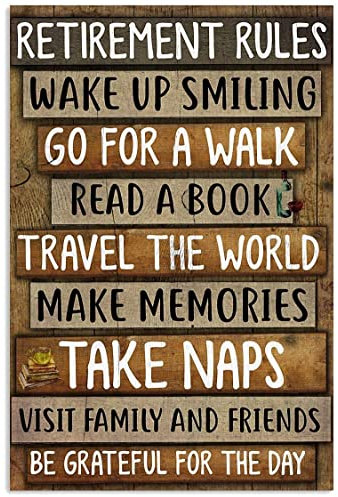 Oldies Reirement Rules Wake Up Smiling Go for A Walk Poster, Geschenke für Männer, Frauen, Zuhause, Geschenk, Hof, Neuheit, lustiges Feiern, Hofposter, Metallschilder, Kunst, Wanddekoration, 30,5 x 40