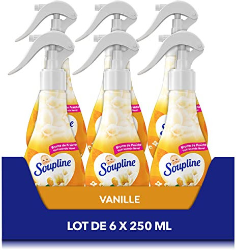 SOUPLINE - Brume de Linge 3D Parfum Vanille - Spray Pour Rafraîchir le Linge - Parfume Instantanément - Complément idéal à votre adoucissant - Lot de 6X 250 ml
