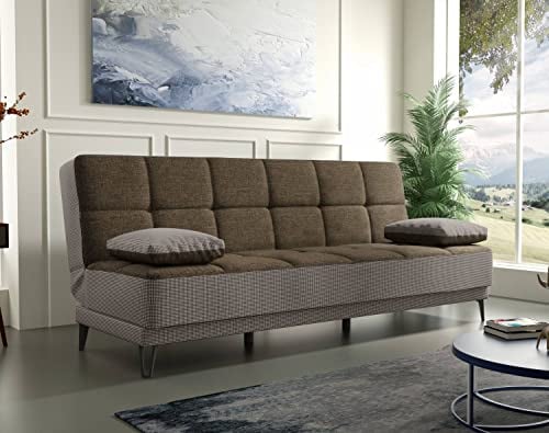 Dmora - 3-Sitzer Schlafsofa Jordi, gepolstertes Stoffsofa, Wohnzimmersofa mit klick-Klack-Öffnung, 190 x 87 x 97 cm, Grau und Braun