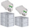 PROREGAL SuperSparSet 5x Eurobox NextGen Grip mit Scharnierdeckel und grünen Schiebeschnappverschlüssen, HxBxT 22x40x60cm, 44 L, Grau, Griffe geschlossen, Eurobehälter, Transportbox