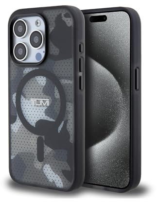 TUMI iPhone 15 Pro Hülle [offiziell lizenziert] von CG Mobile | Frosted Mag-Safe kompatible HC transparente Schutzhülle/Cover entworfen für iPhone 15 Pro (6,1 Zoll) 2023 – Schwarz Mesh Camo