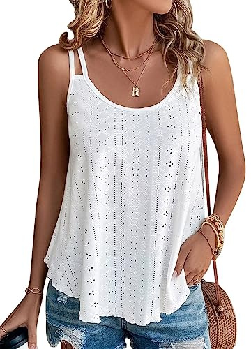 Débardeur femme Blanc chic et élégant col rond Sangle Spaghetti 2024 ete Hauts sans Manche ,S