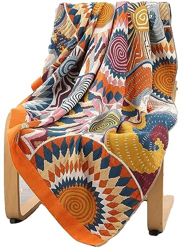 Fopytu Böhmische Sofa-Überwurfdecke, Boho-Überwurf, Decken, Baumwolle, doppelseitig, großer Sessel-Überwurf für Couch, Sofa und Bett