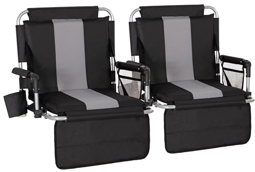 LET'S CAMP 2 Pack Folding Stadium Seats, Portable Bleacher Chairs with Comfortable Cushions, Cup Holder and Mesh Bag, Perfect for Sports Games and Outdoor Activities