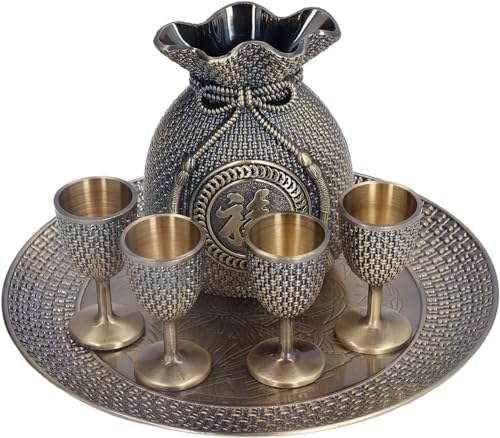 Calice Goblet Vintage Verres à vin Lot de 4, Service à thé Turc Tasse à Boire Vintage Gobelet à vin Calice en métal Verre à vin Ensemble de Tasses à thé Turques avec Flagon Théière Turque pour cadea