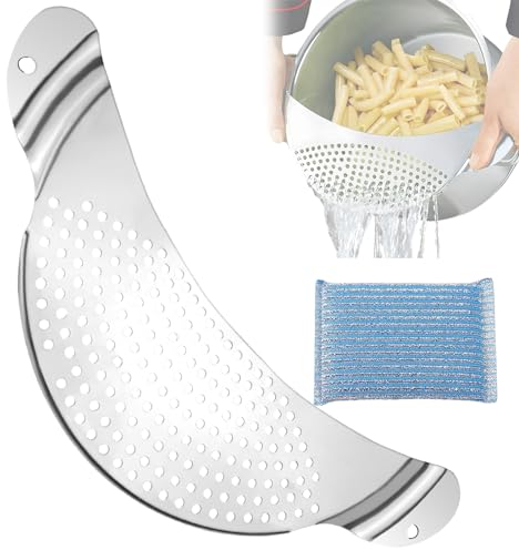 Rierousy Nudelsieb Edelstahl Rostfrei, Abgiesshilfe für Töpfe Halbrund, Abgießhilfe Topf Länge und Breite 33 x 13.5 cm, Topf Sieb Abtropfhilfe für Kochtöpfe