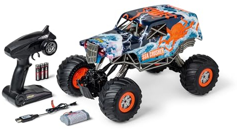 Carson 500404284 1:10 Sea Crusher 100% RTR orange– RC-Auto als Amphibienfahrzeug, 100% RTR, für Land und Wasser, robust und wasserfest, mit 2.4G Fernsteuerung
