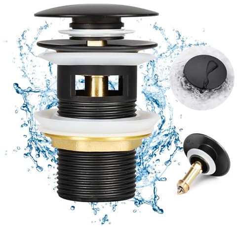 HOISGEAR Bonde Lavabo avec Trop-Plein, Bonde de Lavabo Pop-up Vidage Salle de Bain Bonde Clic Clac Anti-colmatage Bonde Pop Up pour Vasque Salle de Bain, Universelle Standard-G 1 ¼, Finition Noir Mat