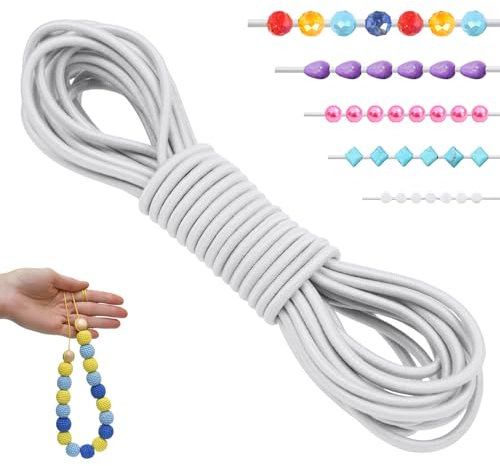 LEREATI Filo Elastico per Braccialetti Resistente 2.5mm x 5m Cordino Elastico Fili per Braccialetti, Cordoncino per Collane, Filo Elastico per Cucire Fai da Te Perline (Bianco)