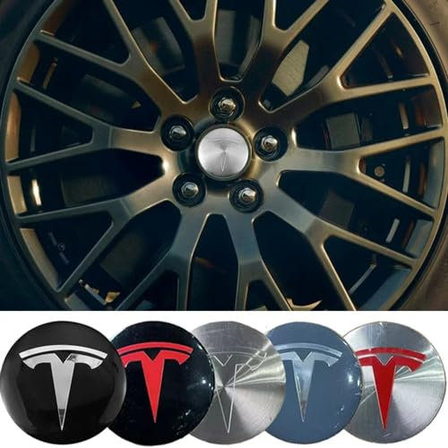 ZGCYK 4 Stück Radnabenkappen Aufkleber für Tesl-a Model 3 Highland Model S X Y 56MM Felgendeckel Radkappen Reifen Felgen Radnabenabdeckung Zubehör,BlackSilver
