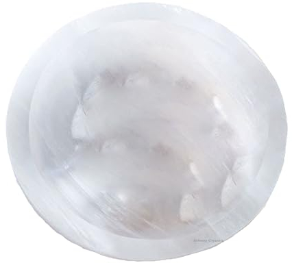 Erliway 2.4 Selenite Bowl for Crystals Charging, Small Selenite Crystal Bowls, Morocco Round Selenite Decorative Collection Bowl for Recharging Stones, Cleansing, Healing, Smudging and Reiki