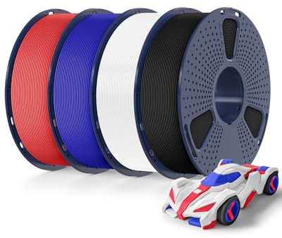 SUNLU 4KG Bündel Rapid PETG Filament, Hohe Geschwindigkeit 30-600mm/s 3D Drucker Filament 1.75mm ±0.02 mm, 1kg Reusable Spule, 4 Stück Insgesamt (Schwarz+Weiß+Blau+Rot)