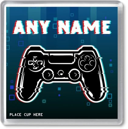 Prezzify Personalised Gaming Coaster. Any Name. Teenage Boy Men Son Gamer Controller Teen Birthday Game Gift Ideas
