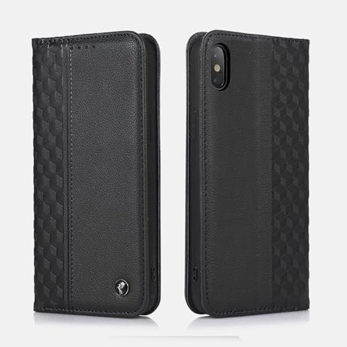 TOHULLE for iPhone XS Max Case, Premium Premium PU Leather Wallet Case Card Holder Kickstand Built-in Magnetic Closure Plaid Pattern Flip Folio Phone Cover for iPhone XS Max - Black